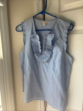 J. Crew Light Blue Ruffle-Trim Sleeveless Top